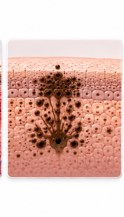 Scientific skin model illustrating hyperpigmentation