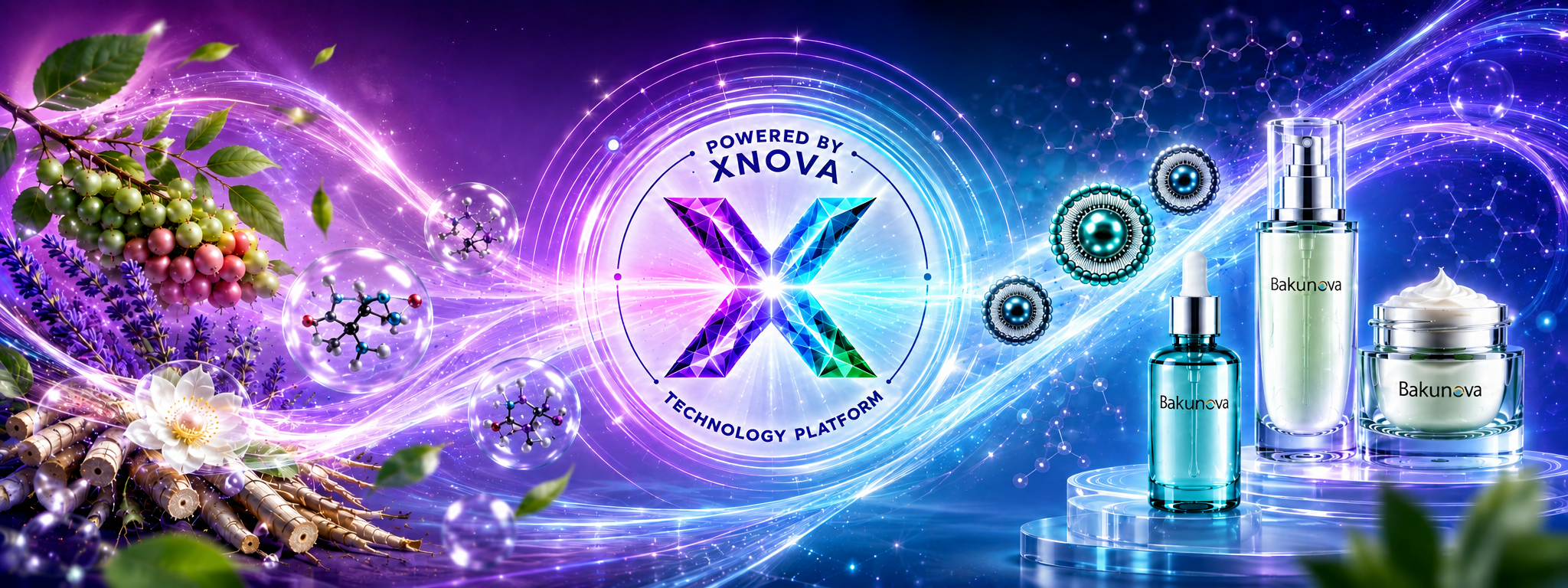 Botanical cosmetic actives transformed through the Xnova Technology Platform into advanced delivery systems and finished skincare solutions